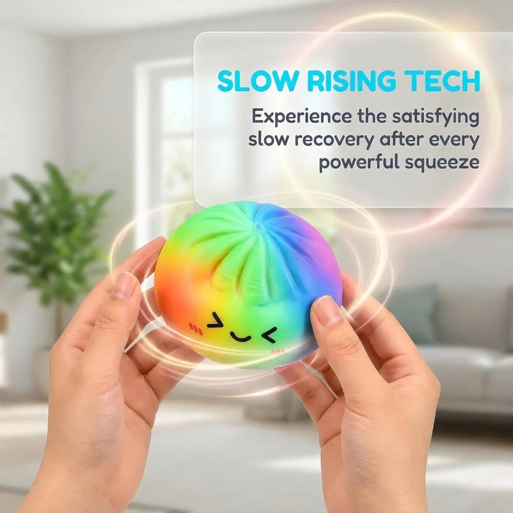 Rainbow Dumpling Squishy with Bamboo – Slow Rise Stress Relief Squeeze Toy