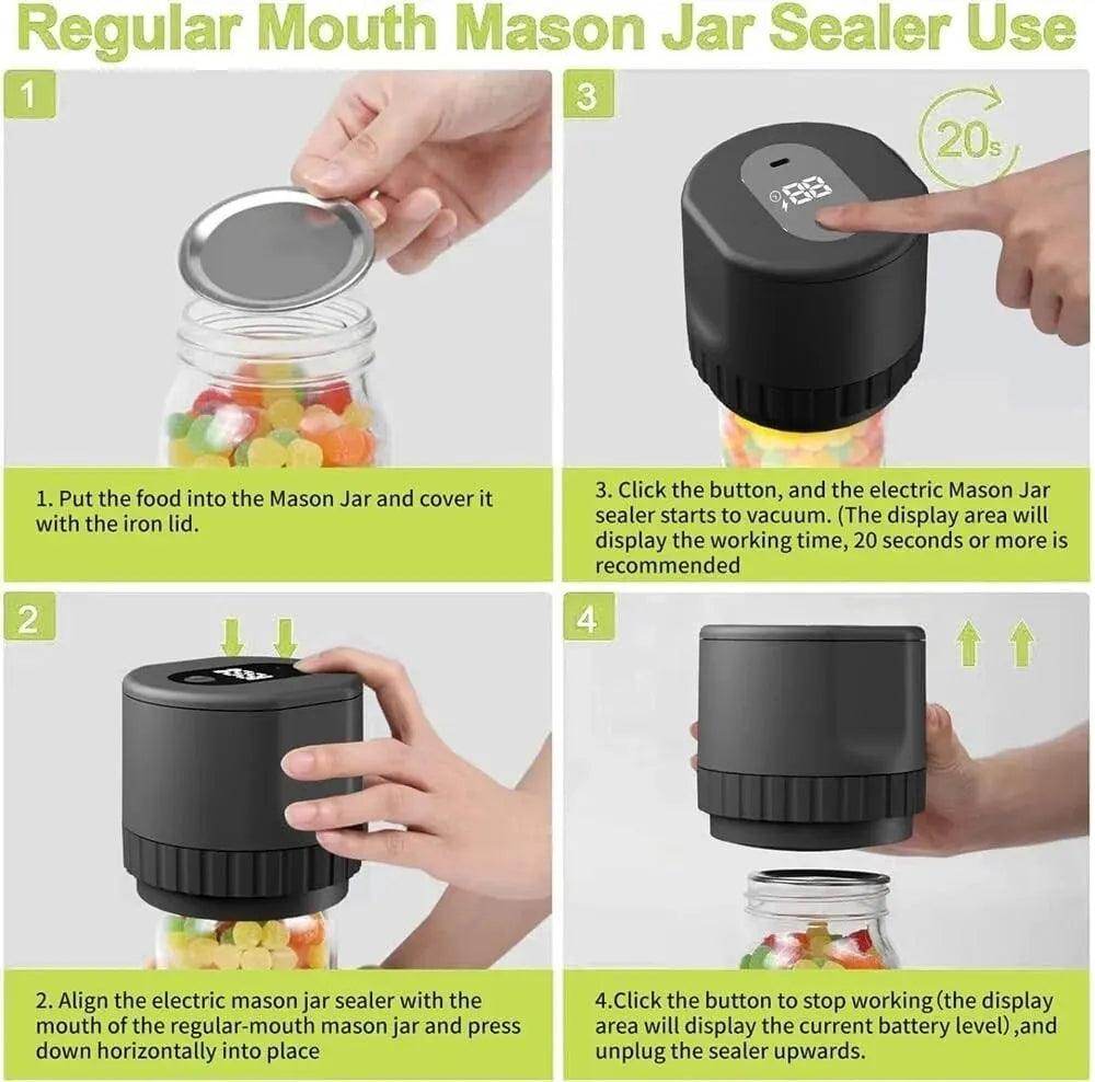JarSeal™ Mason Jar Vacuum Sealer 🫙 — Electric Food Preservation Kit