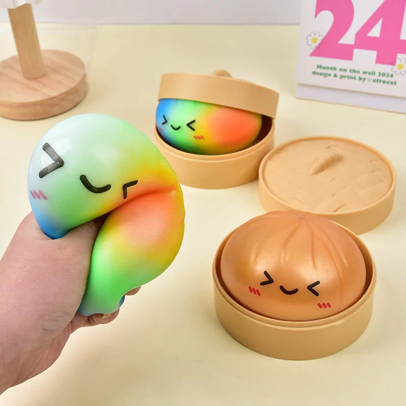 Rainbow Dumpling Squishy with Bamboo – Slow Rise Stress Relief Squeeze Toy